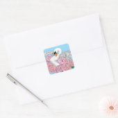 Witte zwaan roze bloemen vierkante sticker (Envelop)