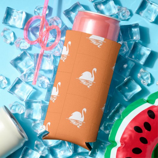 Witte zwaan silhouet op sinaasappel seltzer blikjeskoeler (Insitu Zomer)