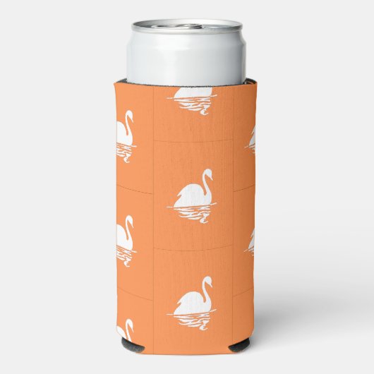 Witte zwaan silhouet op sinaasappel seltzer blikjeskoeler (Seltzer Achterkant)