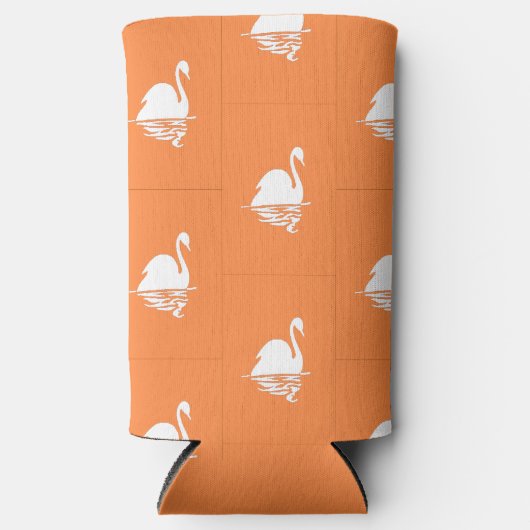 Witte zwaan silhouet op sinaasappel seltzer blikjeskoeler (Voorkant)