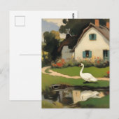 Witte Zwaan Staand Voor een Huisje Briefkaart (Voorkant / Achterkant)