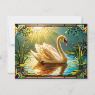 Witte zwaan zwemmen in een meer briefkaart