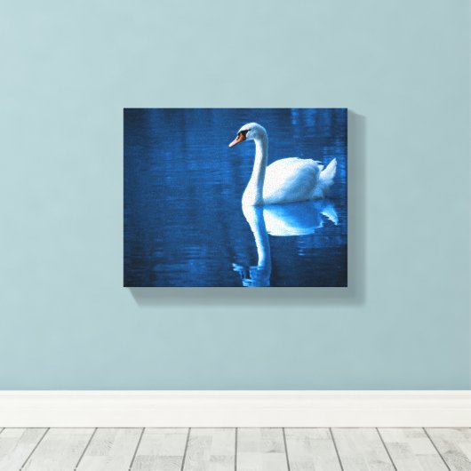 witte zwaluw die drijft op een blauw meer canvas afdruk (Insitu (Houten vloer))