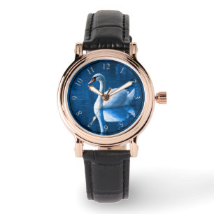 witte zwaluw die drijft op een blauw meer horloge