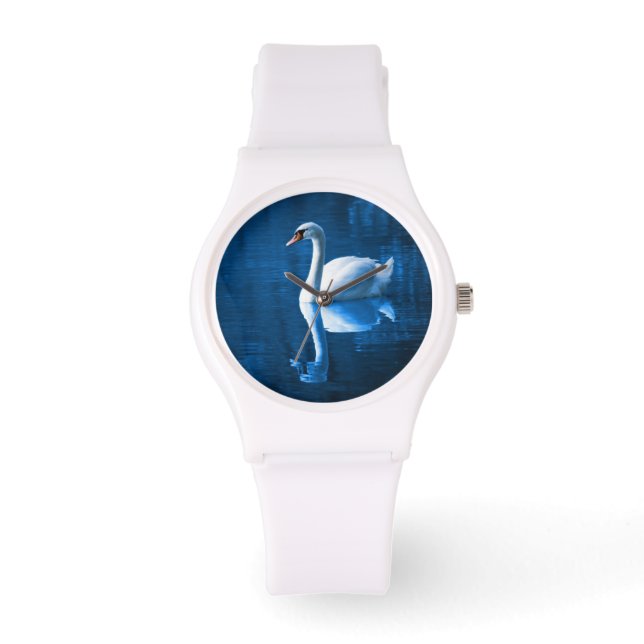  witte zwaluw die drijft op een blauw meer horloge (Voorkant)