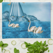 Witte zwanen en engel theedoek (Gevouwen)
