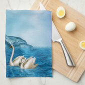 Witte zwanen en engel theedoek (Quarter Fold)