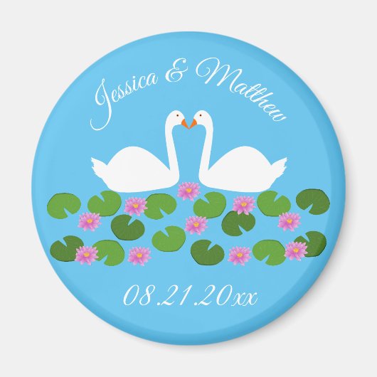 Witte zwanen en waterlelies Aangepaste bruiloft Magneet (Voorkant)