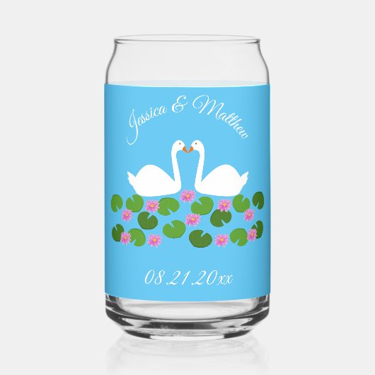Witte zwanen en waterlelies Bruiloft Custom Blikvorm Glas (Voorkant)