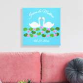 Witte zwanen en waterlelies Bruiloft Custom Canvas Afdruk (Insitu (Woonkamer))