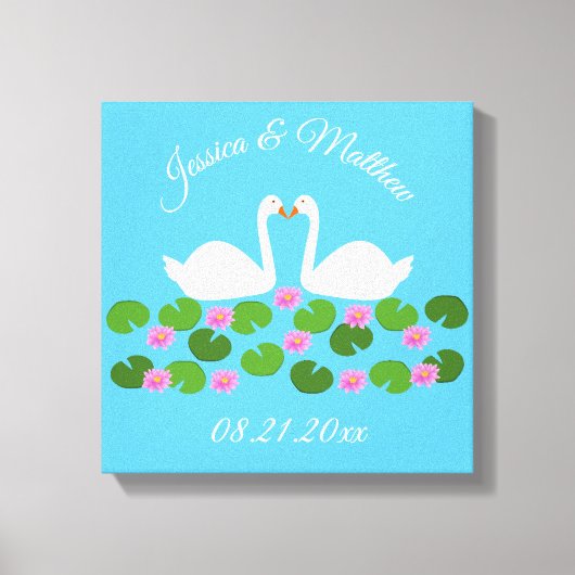 Witte zwanen en waterlelies Bruiloft Custom Canvas Afdruk (Voorkant)