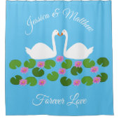 Witte zwanen en waterlelies Bruiloft Custom Douchegordijn (Voorkant)