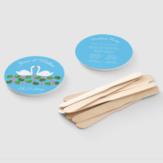 Witte zwanen en waterlelies Bruiloft Custom Handwaaier (Niet-gemonteerd)