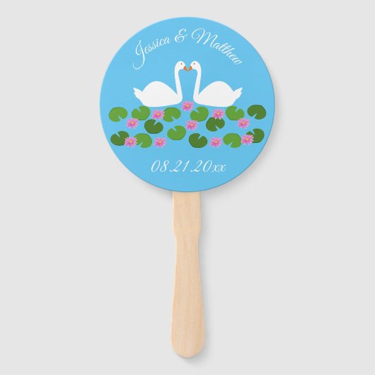 Witte zwanen en waterlelies Bruiloft Custom Handwaaier (Voorkant)