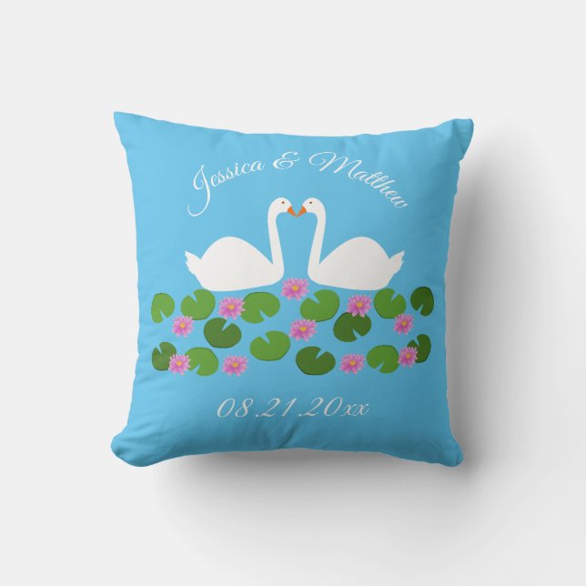 Witte zwanen en waterlelies Bruiloft Custom Kussen (Voorkant)