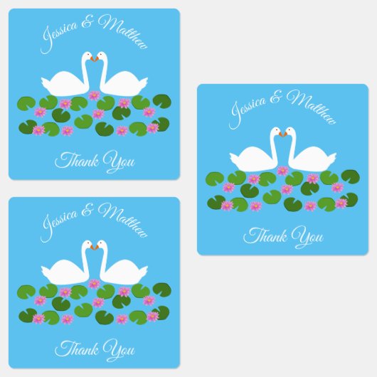 Witte zwanen en waterlelies Bruiloft Custom Labels (Groep)