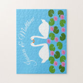 Witte zwanen en waterlelies Bruiloft Custom Legpuzzel (Verticaal)