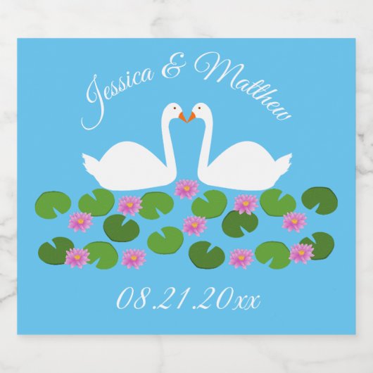 Witte zwanen en waterlelies Bruiloft Custom Likeurfles Etiket (Enkel label)