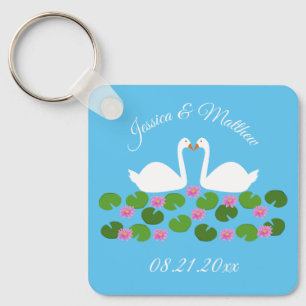 Witte zwanen en waterlelies Bruiloft Custom Sleutelhanger