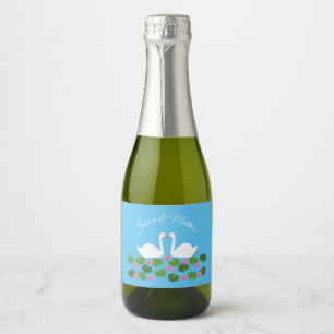 Witte zwanen en waterlelies Bruiloft Custom Sparkling Wijnetiket