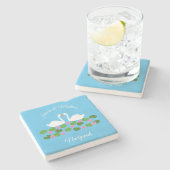 Witte zwanen en waterlelies Bruiloft Custom Stenen Onderzetter (Zijkant)
