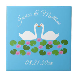 Witte zwanen en waterlelies Bruiloft Custom Tegeltje