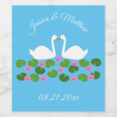 Witte zwanen en waterlelies Bruiloft Custom Wijn Etiket (Enkel label)