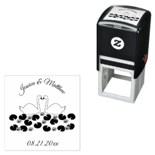 Witte zwanen en waterlelies Bruiloft Custom Zelfinktende Stempel