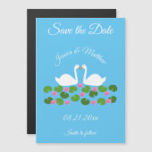 Witte zwanen en waterlelies Bruiloft Save the Date Magnetische Uitnodiging (Voorkant / Achterkant)