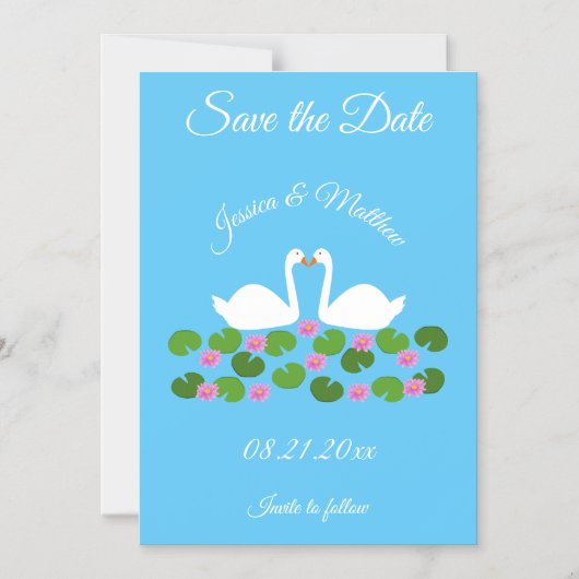 Witte zwanen en waterlelies Bruiloft Save the Date Magnetische Uitnodiging (Voorkant)