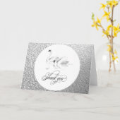 Witte zwanen getextureerd zilver Dank u gevouwen k Kaart (Gele Bloem)