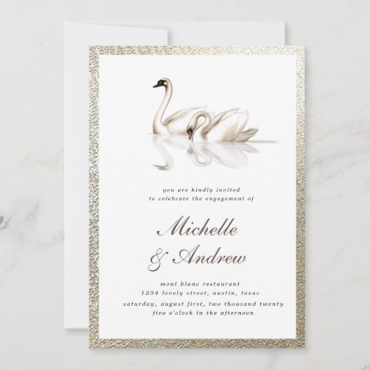 Witte zwanen geweven gouden Verloving Kaart (Voorkant)