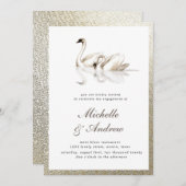 Witte zwanen geweven gouden Verloving Kaart (Voorkant / Achterkant)