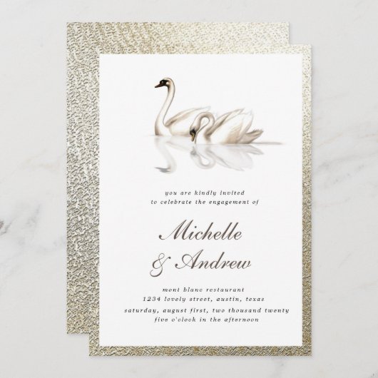 Witte zwanen geweven gouden Verloving Kaart (Voorkant / Achterkant)