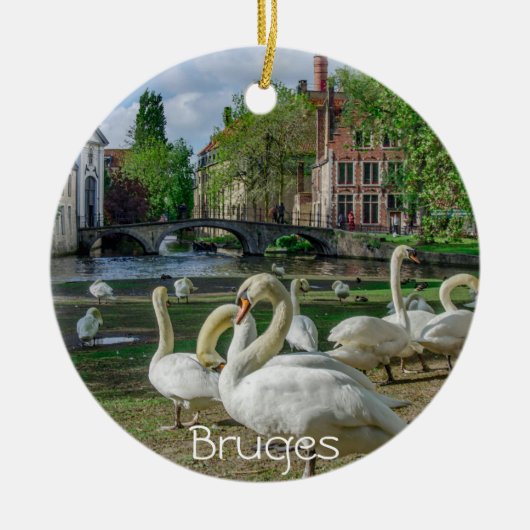 Witte zwanen in Brugge Keramisch Ornament (Voorkant)