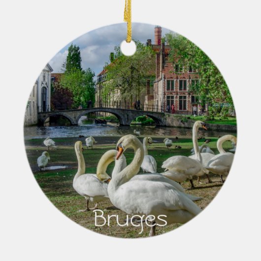 Witte zwanen in Brugge Keramisch Ornament (Achterkant)