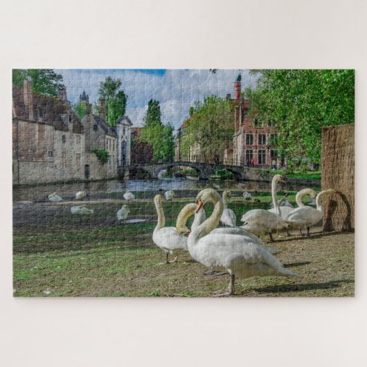 Witte zwanen in Brugge Legpuzzel (Horizontaal)