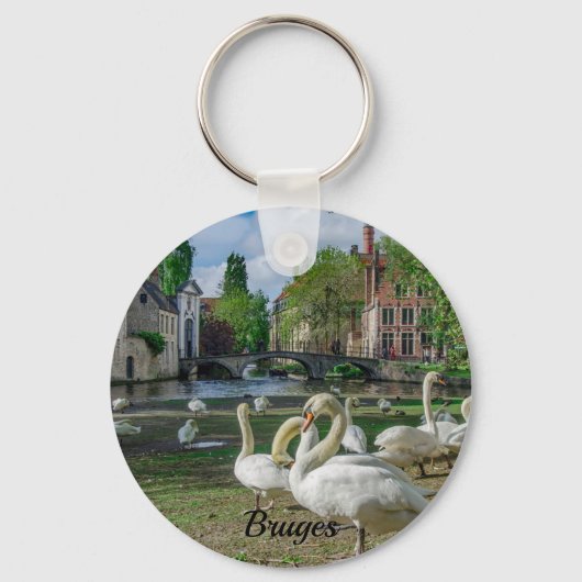 Witte zwanen in Brugge Sleutelhanger (Voorkant)