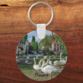 Witte zwanen in Brugge Sleutelhanger (Voorkant)