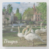 Witte zwanen in Brugge Stenen Onderzetter (Voorkant)