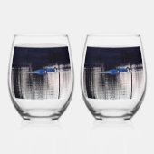 Witte zwanen in vlucht/bij schemering wijnglazen wijnglas zonder voet (Achterkant)