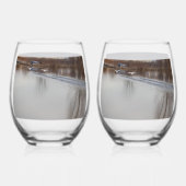 Witte zwanen in vlucht/bij schemering wijnglazen wijnglas zonder voet (Voorkant)