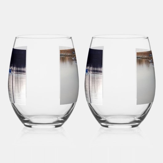 Witte zwanen in vlucht/bij schemering wijnglazen wijnglas zonder voet (Rechts)