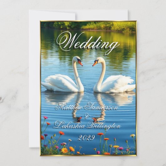 Witte zwanen Mooie moderne bruiloft Kaart (Voorkant)