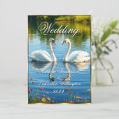Witte zwanen Mooie moderne bruiloft Kaart (Staand voorkant)