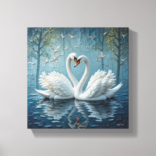 Witte zwanen op het meer canvas afdruk (Voorkant)