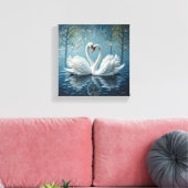 Witte zwanen op het meer canvas afdruk (Insitu (Woonkamer))