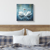 Witte zwanen op het meer canvas afdruk (Insitu (Slaapkamer))