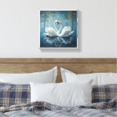 Witte zwanen op het meer canvas afdruk (Insitu (Slaapkamer))