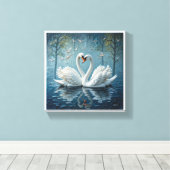 Witte zwanen op het meer canvas afdruk (Insitu (Houten vloer))